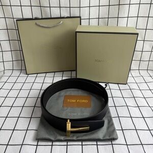 Tom Ford Black Leather Belt with Gold Buckle